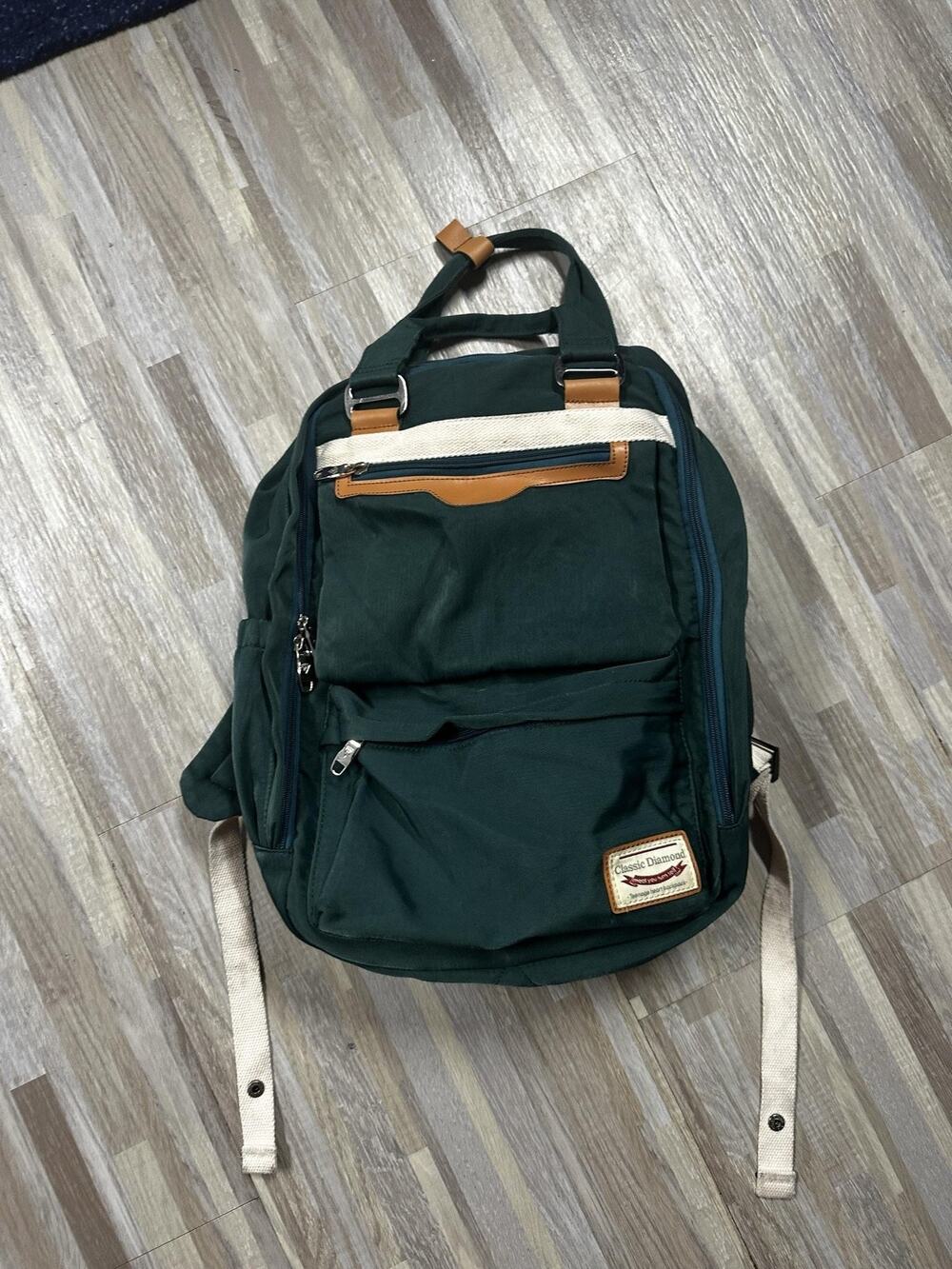 Classic Diamond Green Canvas Laptop Compartment Backpack